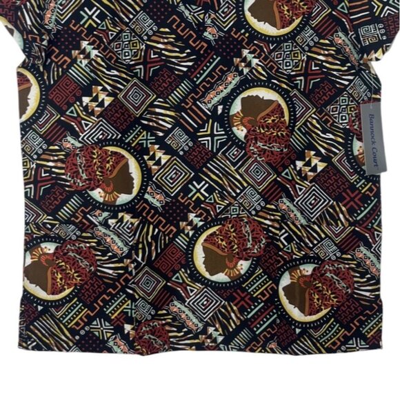 Bannock Court Scrub Shirt Top Womens Small Brown Black Geometric Print New - Picture 4 of 10